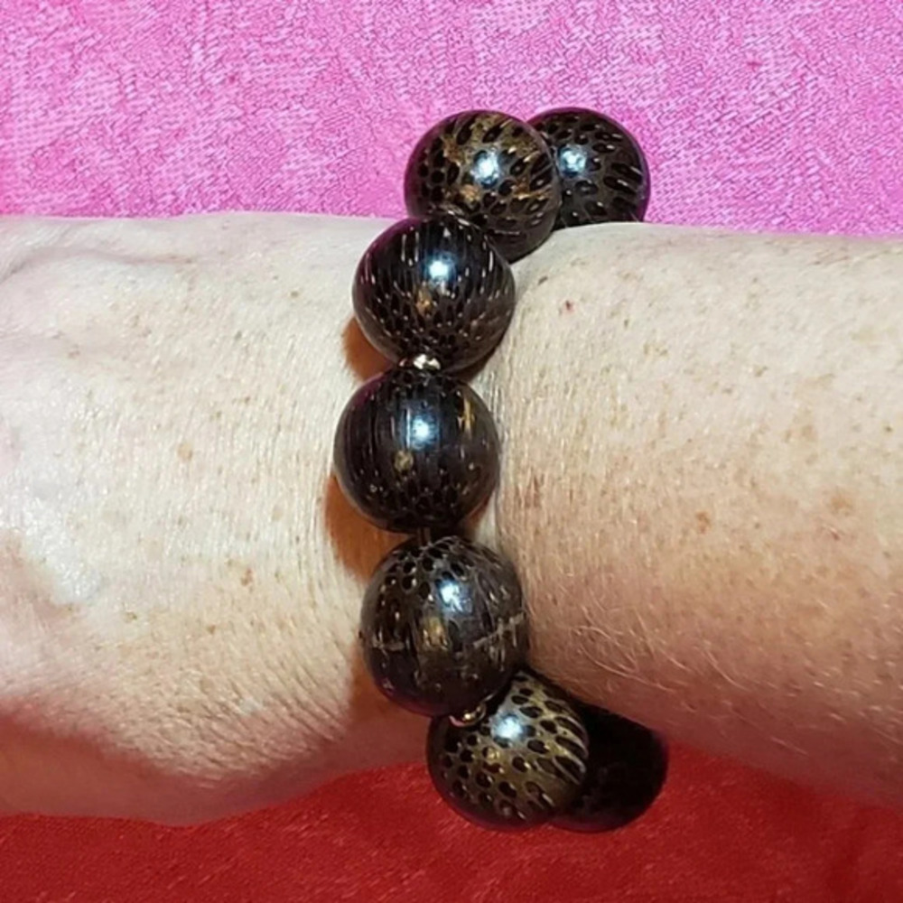 Unisex stretch brown wooden‎ balls bracelet